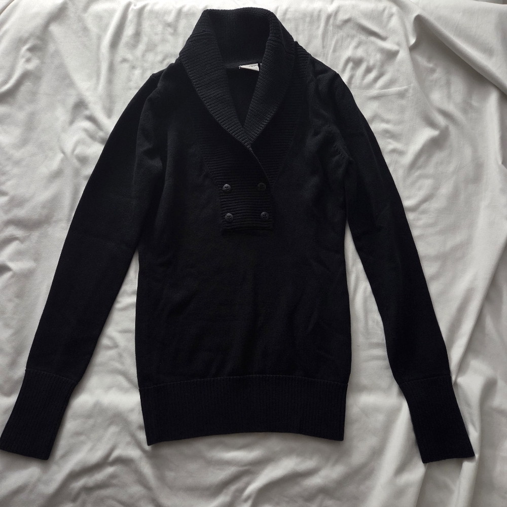 Esprit Y2K Black Cotton Shawl Collar Pullover Sweater S